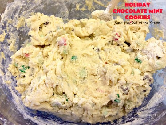 Holiday Chocolate Mint Cookies | Can't Stay Out of the Kitchen | these fantastic #cookies are loaded with #chocolate chips & #mint chips. This delectable #dessert is terrific for #holiday #baking & #Christmas #cookie exchanges. #ChristmasDessert #ChristmasCookieExchange #MintDessert #ChocolateDessert