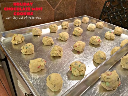 Holiday Chocolate Mint Cookies | Can't Stay Out of the Kitchen | these fantastic #cookies are loaded with #chocolate chips & #mint chips. This delectable #dessert is terrific for #holiday #baking & #Christmas #cookie exchanges. #ChristmasDessert #ChristmasCookieExchange #MintDessert #ChocolateDessert