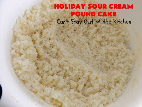 Holiday Sour Cream Pound Cake | Can't Stay Out of the Kitchen | this lovely #PoundCake includes #almond flavoring & #FruitcakeMix in the batter. It's made in miniature #bundt pans & makes a terrific #Christmas gift for friends & neighbors. So many people have told us how much they enjoyed this scrumptious #cake. #SourCreamPoundCake #dessert #ParadiseFruitCompany #HolidayDessert #ParadiseCandiedFruit #CherryDessert #HolidaySourCreamPoundCake