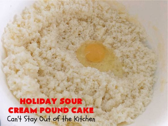 Holiday Sour Cream Pound Cake | Can't Stay Out of the Kitchen | this lovely #PoundCake includes #almond flavoring & #FruitcakeMix in the batter. It's made in miniature #bundt pans & makes a terrific #Christmas gift for friends & neighbors. So many people have told us how much they enjoyed this scrumptious #cake. #SourCreamPoundCake #dessert #ParadiseFruitCompany #HolidayDessert #ParadiseCandiedFruit #CherryDessert #HolidaySourCreamPoundCake