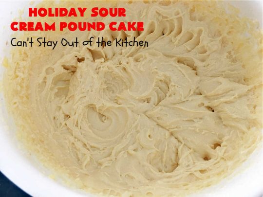 Holiday Sour Cream Pound Cake | Can't Stay Out of the Kitchen | this lovely #PoundCake includes #almond flavoring & #FruitcakeMix in the batter. It's made in miniature #bundt pans & makes a terrific #Christmas gift for friends & neighbors. So many people have told us how much they enjoyed this scrumptious #cake. #SourCreamPoundCake #dessert #ParadiseFruitCompany #HolidayDessert #ParadiseCandiedFruit #CherryDessert #HolidaySourCreamPoundCake