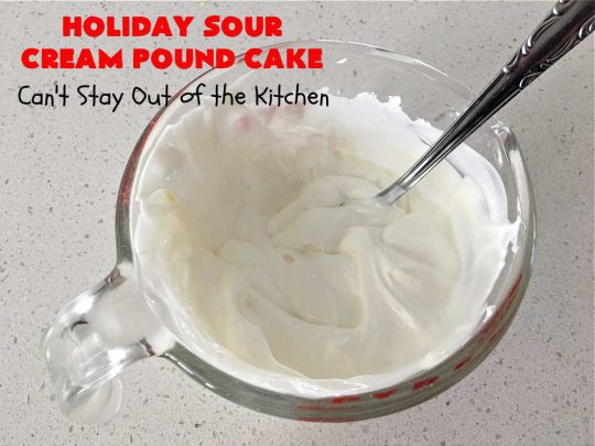Holiday Sour Cream Pound Cake | Can't Stay Out of the Kitchen | this lovely #PoundCake includes #almond flavoring & #FruitcakeMix in the batter. It's made in miniature #bundt pans & makes a terrific #Christmas gift for friends & neighbors. So many people have told us how much they enjoyed this scrumptious #cake. #SourCreamPoundCake #dessert #ParadiseFruitCompany #HolidayDessert #ParadiseCandiedFruit #CherryDessert #HolidaySourCreamPoundCake