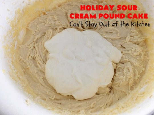 Holiday Sour Cream Pound Cake | Can't Stay Out of the Kitchen | this lovely #PoundCake includes #almond flavoring & #FruitcakeMix in the batter. It's made in miniature #bundt pans & makes a terrific #Christmas gift for friends & neighbors. So many people have told us how much they enjoyed this scrumptious #cake. #SourCreamPoundCake #dessert #ParadiseFruitCompany #HolidayDessert #ParadiseCandiedFruit #CherryDessert #HolidaySourCreamPoundCake
