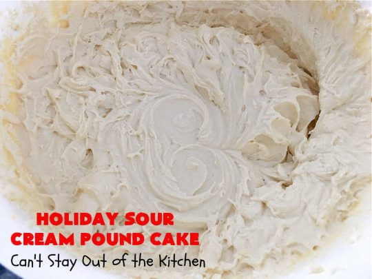 Holiday Sour Cream Pound Cake | Can't Stay Out of the Kitchen | this lovely #PoundCake includes #almond flavoring & #FruitcakeMix in the batter. It's made in miniature #bundt pans & makes a terrific #Christmas gift for friends & neighbors. So many people have told us how much they enjoyed this scrumptious #cake. #SourCreamPoundCake #dessert #ParadiseFruitCompany #HolidayDessert #ParadiseCandiedFruit #CherryDessert #HolidaySourCreamPoundCake