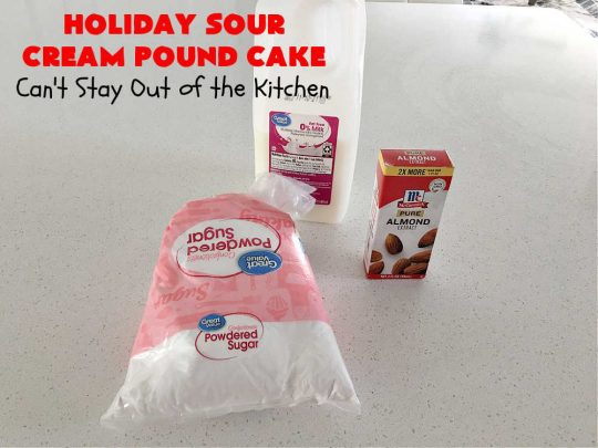 Holiday Sour Cream Pound Cake | Can't Stay Out of the Kitchen | this lovely #PoundCake includes #almond flavoring & #FruitcakeMix in the batter. It's made in miniature #bundt pans & makes a terrific #Christmas gift for friends & neighbors. So many people have told us how much they enjoyed this scrumptious #cake. #SourCreamPoundCake #dessert #ParadiseFruitCompany #HolidayDessert #ParadiseCandiedFruit #CherryDessert #HolidaySourCreamPoundCake