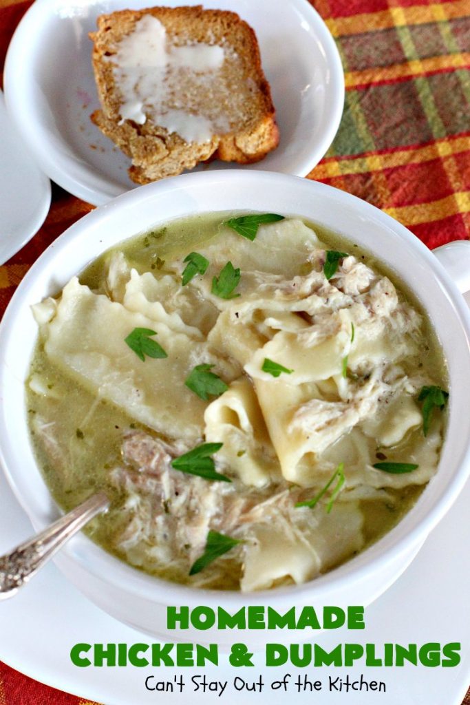 Homemade Chicken and Dumplings | Can't Stay Out of the Kitchen | My Mom's #chickenanddumplings #recipe can't be beat! This fantastic #soup is perfect comfort food for fall. #chicken #dumplings #noodles