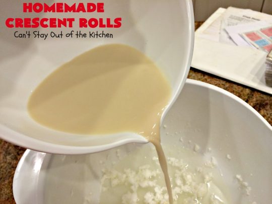 Homemade Crescent Rolls | Can't Stay Out of the Kitchen | these fantastic homemade #dinnerrolls can be made up a week in advance & stored in the refrigerator before baking. That makes them perfect for #holidays like #Thanksgiving or #Christmas. Make the #recipe a few days ahead & then roll out & bake the day you need them! #crescentrolls #bread #rolls #baking #homemadecrescentrolls #homemadedinnerrolls