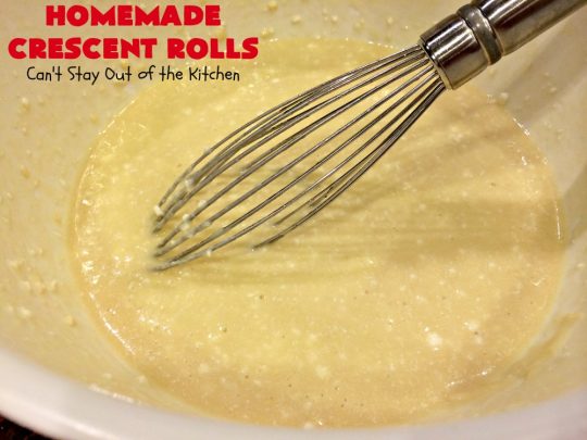 Homemade Crescent Rolls | Can't Stay Out of the Kitchen | these fantastic homemade #dinnerrolls can be made up a week in advance & stored in the refrigerator before baking. That makes them perfect for #holidays like #Thanksgiving or #Christmas. Make the #recipe a few days ahead & then roll out & bake the day you need them! #crescentrolls #bread #rolls #baking #homemadecrescentrolls #homemadedinnerrolls