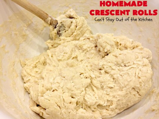 Homemade Crescent Rolls | Can't Stay Out of the Kitchen | these fantastic homemade #dinnerrolls can be made up a week in advance & stored in the refrigerator before baking. That makes them perfect for #holidays like #Thanksgiving or #Christmas. Make the #recipe a few days ahead & then roll out & bake the day you need them! #crescentrolls #bread #rolls #baking #homemadecrescentrolls #homemadedinnerrolls