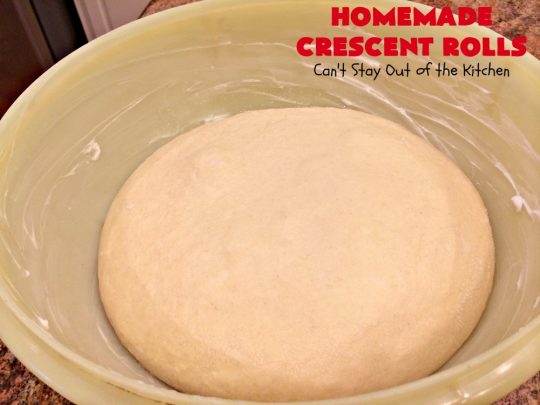 Homemade Crescent Rolls | Can't Stay Out of the Kitchen | these fantastic homemade #dinnerrolls can be made up a week in advance & stored in the refrigerator before baking. That makes them perfect for #holidays like #Thanksgiving or #Christmas. Make the #recipe a few days ahead & then roll out & bake the day you need them! #crescentrolls #bread #rolls #baking #homemadecrescentrolls #homemadedinnerrolls