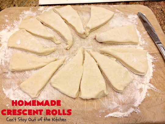 Homemade Crescent Rolls | Can't Stay Out of the Kitchen | these fantastic homemade #dinnerrolls can be made up a week in advance & stored in the refrigerator before baking. That makes them perfect for #holidays like #Thanksgiving or #Christmas. Make the #recipe a few days ahead & then roll out & bake the day you need them! #crescentrolls #bread #rolls #baking #homemadecrescentrolls #homemadedinnerrolls