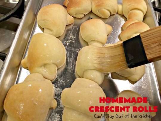 Homemade Crescent Rolls | Can't Stay Out of the Kitchen | these fantastic homemade #dinnerrolls can be made up a week in advance & stored in the refrigerator before baking. That makes them perfect for #holidays like #Thanksgiving or #Christmas. Make the #recipe a few days ahead & then roll out & bake the day you need them! #crescentrolls #bread #rolls #baking #homemadecrescentrolls #homemadedinnerrolls