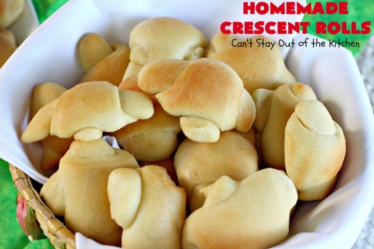 Homemade Crescent Rolls | Can't Stay Out of the Kitchen | these fantastic homemade #dinnerrolls can be made up a week in advance & stored in the refrigerator before baking. That makes them perfect for #holidays like #Thanksgiving or #Christmas. Make the #recipe a few days ahead & then roll out & bake the day you need them! #crescentrolls #bread #rolls #baking #homemadecrescentrolls #homemadedinnerrolls