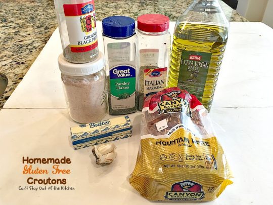 Homemade Gluten Free Croutons | Can't Stay Out of the Kitchen | these garlicky #croutons use #glutenfree bread, #Italianseasoning & parsley and are filled with flavor. So easy and delicious. Serve with your favorite #soup or #salad.