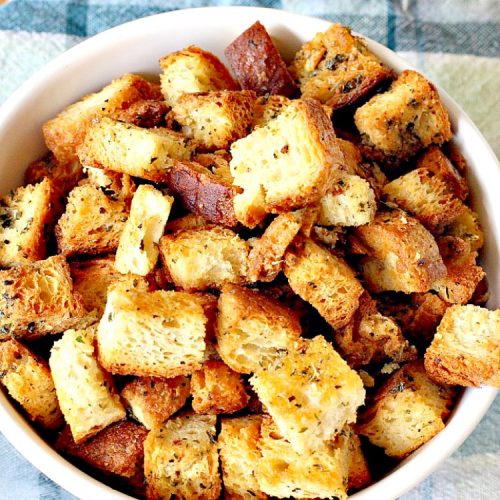 Homemade Gluten Free Croutons | Can't Stay Out of the Kitchen | these garlicky #croutons use #glutenfree bread, #Italianseasoning & parsley and are filled with flavor. So easy and delicious. Serve with your favorite #soup or #salad.