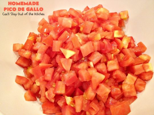 Homemade Pico de Gallo | Can't Stay Out of the Kitchen | fantastic #TexMex #appetizer. It's also terrific served over grilled chicken and fish or with salads, burritos or other #Mexican entrees. #GlutenFree #PicoDeGallo