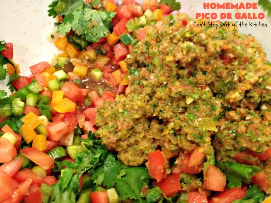Homemade Pico de Gallo | Can't Stay Out of the Kitchen | fantastic #TexMex #appetizer. It's also terrific served over grilled chicken and fish or with salads, burritos or other #Mexican entrees. #GlutenFree #PicoDeGallo