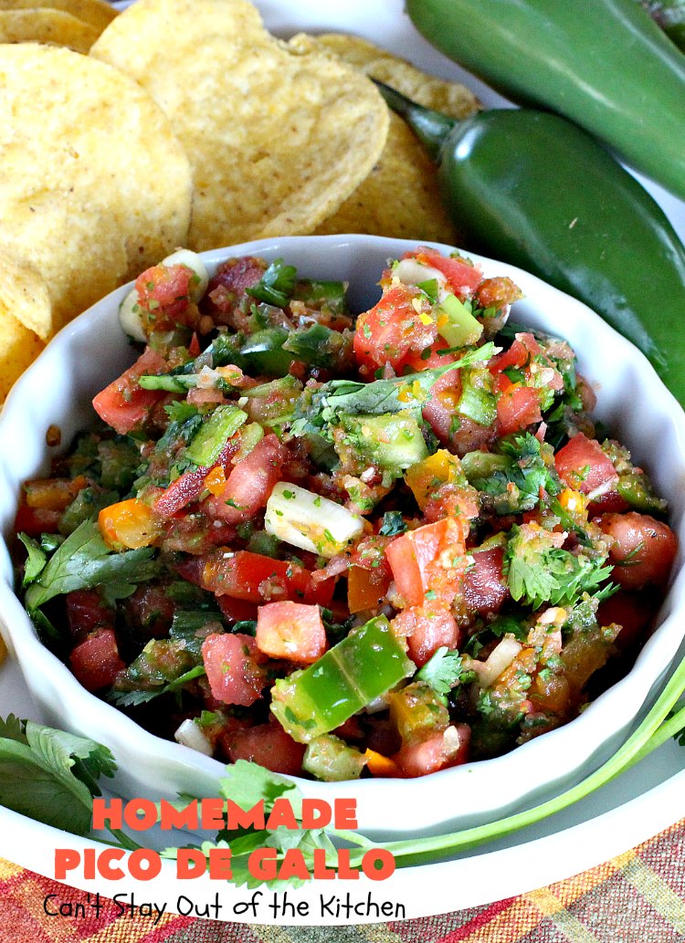 Homemade Pico de Gallo | Can't Stay Out of the Kitchen | fantastic #TexMex #appetizer. It's also terrific served over grilled chicken and fish or with salads, burritos or other #Mexican entrees. #GlutenFree #PicoDeGallo