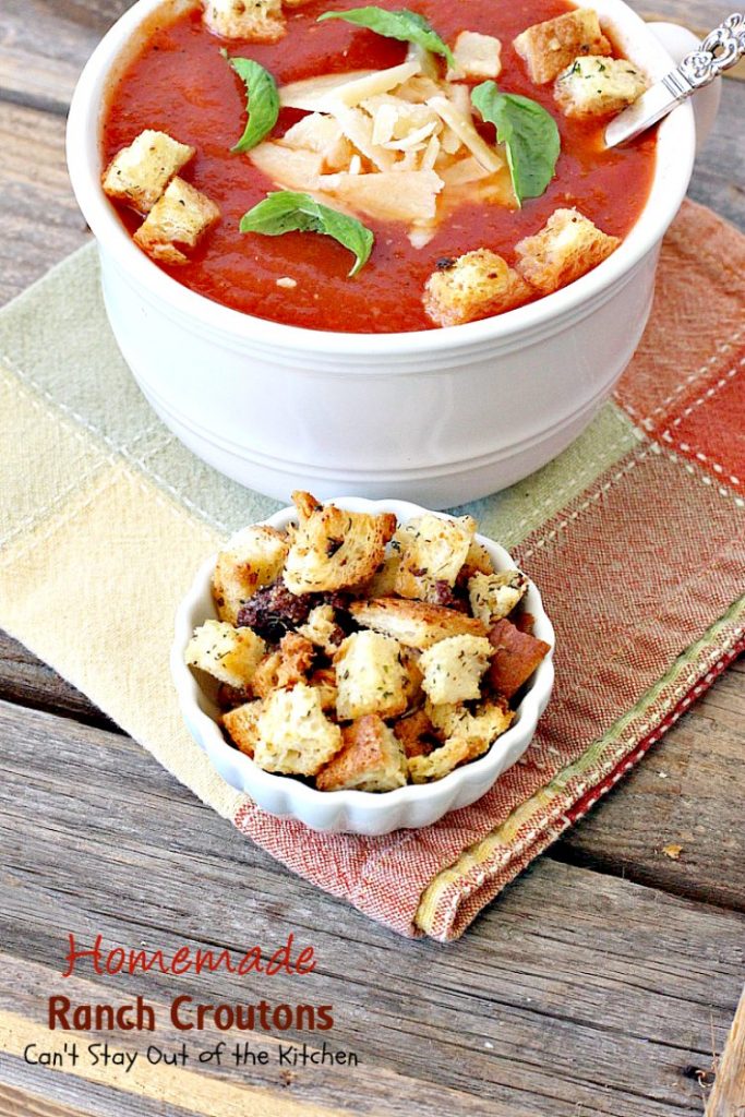 Homemade Ranch Croutons | Can't Stay Out of the Kitchen | these fabulous #glutenfree #croutons are made with #RanchDressingMix for spectacular flavor. Great with #soups or #salads.
