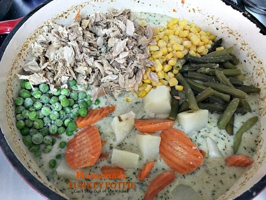 Homemade Turkey Potpie | Can't Stay Out of the Kitchen | the BEST #turkey or #chicken #potpie ever! I even used leftover veggies and it worked just as well. This recipe makes 3 large potpies so it's a great way to use up leftover chicken or turkey