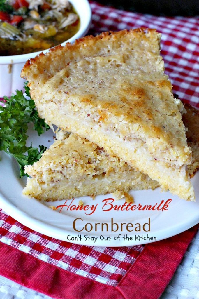 Honey Buttermilk Cornbread | Can't Stay Out of the Kitchen | my favorite #cleaneating version of #cornbread that is incredibly delicious. Bake in a #castironskillet or baking dish. Great #breakfast idea.
