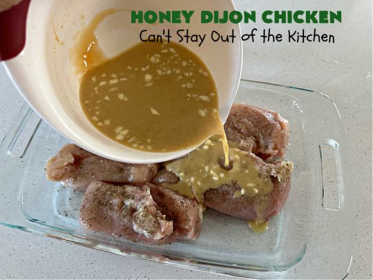 Honey Dijon Chicken | Can't Stay Out of the Kitchen | this savory & tasty #chicken #entree pops in flavor with #honey, seasonings, #DijonMustard & #PineappleJuice! You can bake this #recipe in the oven or use the stove-top method. It's a wonderful & easy chicken dish that can be served with or without #rice. Great for company dinners too. #ChickenThighs #GlutenFree #HoneyDijonChicken