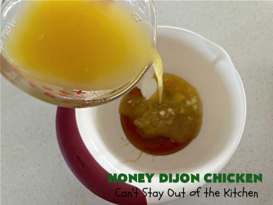 Honey Dijon Chicken | Can't Stay Out of the Kitchen | this savory & tasty #chicken #entree pops in flavor with #honey, seasonings, #DijonMustard & #PineappleJuice! You can bake this #recipe in the oven or use the stove-top method. It's a wonderful & easy chicken dish that can be served with or without #rice. Great for company dinners too. #ChickenThighs #GlutenFree #HoneyDijonChickenHoney Dijon Chicken | Can't Stay Out of the Kitchen | this savory & tasty #chicken #entree pops in flavor with #honey, seasonings, #DijonMustard & #PineappleJuice! You can bake this #recipe in the oven or use the stove-top method. It's a wonderful & easy chicken dish that can be served with or without #rice. Great for company dinners too. #ChickenThighs #GlutenFree #HoneyDijonChicken