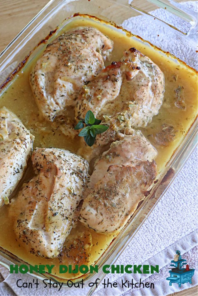 Honey Dijon Chicken | Can't Stay Out of the Kitchen | this savory & tasty #chicken #entree pops in flavor with #honey, seasonings, #DijonMustard & #PineappleJuice! You can bake this #recipe in the oven or use the stove-top method. It's a wonderful & easy chicken dish that can be served with or without #rice. Great for company dinners too. #ChickenThighs #GlutenFree #HoneyDijonChicken
