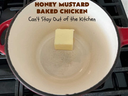 Honey Mustard Baked Chicken | Can't Stay Out of the Kitchen | this easy #6Ingredient No-Fuss #chicken #entree is perfect for weeknight dinners when you're scrambling for time! The flavors of #honey, #mustard & #CurryPowder make this #recipe sizzle! Excellent way to use #ChickenThighs. #GlutenFree #HoneyMustardBakedChicken