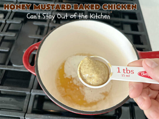 Honey Mustard Baked Chicken | Can't Stay Out of the Kitchen | this easy #6Ingredient No-Fuss #chicken #entree is perfect for weeknight dinners when you're scrambling for time! The flavors of #honey, #mustard & #CurryPowder make this #recipe sizzle! Excellent way to use #ChickenThighs. #GlutenFree #HoneyMustardBakedChicken
