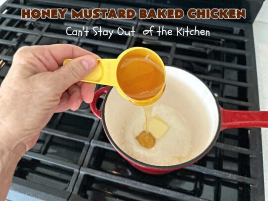Honey Mustard Baked Chicken | Can't Stay Out of the Kitchen | this easy #6Ingredient No-Fuss #chicken #entree is perfect for weeknight dinners when you're scrambling for time! The flavors of #honey, #mustard & #CurryPowder make this #recipe sizzle! Excellent way to use #ChickenThighs. #GlutenFree #HoneyMustardBakedChicken
