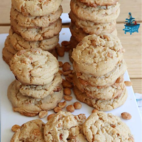 Honey Roasted Peanut Cookies | Can't Stay Out of the Kitchen | these fantastic #PeanutButterCookies are chocked full of #HoneyRoastedPeanuts. They're chunky, rich, and absolutely heavenly. Every bite will rock your world! Highly recommended for #tailgating parties, potlucks & #ChristmasCookieExchanges #peanuts #cookies #dessert #PeanutButterDessert #holiday #HolidayBaking #HoneyRoastedPeanutCookies
