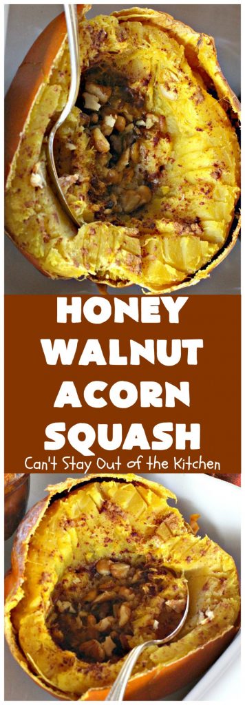 Honey Walnut Acorn Squash | Can't Stay Out of the Kitchen | this super easy 5-ingredient #sidedish is a fabulous way to use #AcornSquash. We especially love this for #Thanksgiving and #Christmas dinners. #holiday #casserole #holidaysidedish #glutenfree #walnuts #glutenfreesidedish