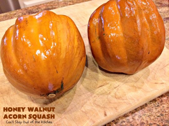 Honey Walnut Acorn Squash | Can't Stay Out of the Kitchen | this super easy 5-ingredient #sidedish is a fabulous way to use #AcornSquash. We especially love this for #Thanksgiving and #Christmas dinners. #holiday #casserole #holidaysidedish #glutenfree #walnuts #glutenfreesidedish