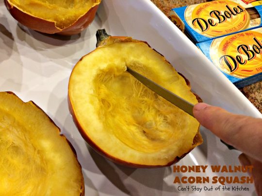 Honey Walnut Acorn Squash | Can't Stay Out of the Kitchen | this super easy 5-ingredient #sidedish is a fabulous way to use #AcornSquash. We especially love this for #Thanksgiving and #Christmas dinners. #holiday #casserole #holidaysidedish #glutenfree #walnuts #glutenfreesidedish
