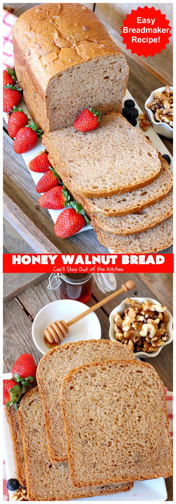 Honey Walnut Bread | Can't Stay Out of the Kitchen | delicious #HomemadeBread for the #Breadmaker! Made with #walnuts & #honey. Great for #breakfast or dinner. #HoneyWalnutBread
