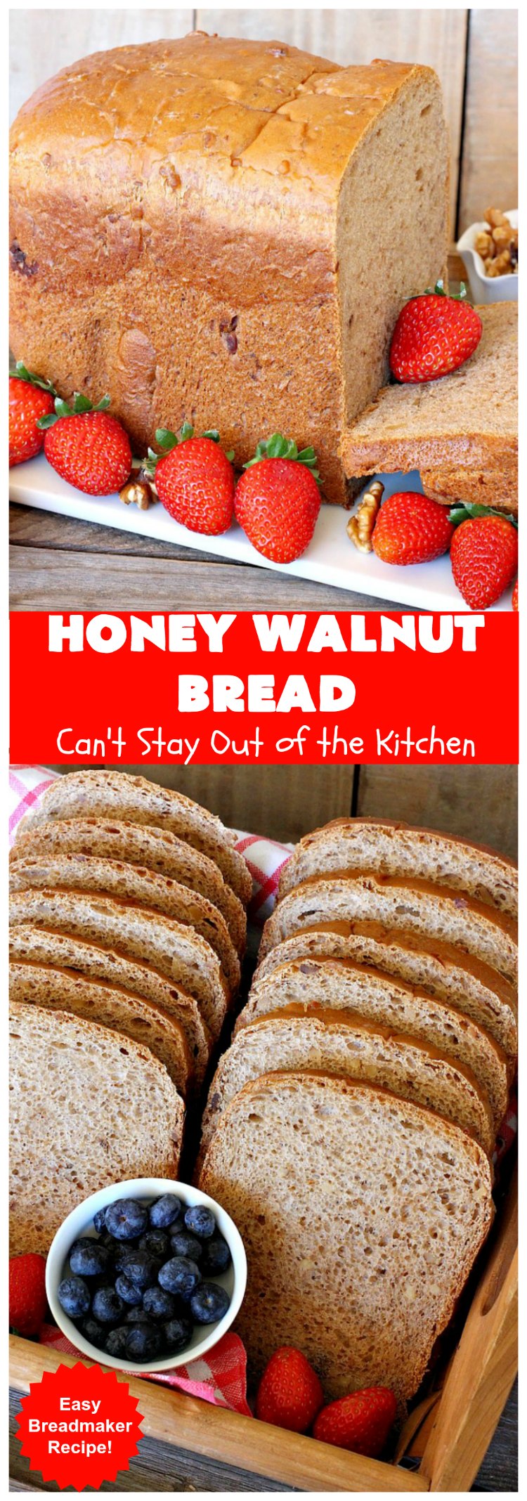 Honey Walnut Bread | Can't Stay Out of the Kitchen | delicious #HomemadeBread for the #Breadmaker! Made with #walnuts & #honey. Great for #breakfast or dinner. #HoneyWalnutBread