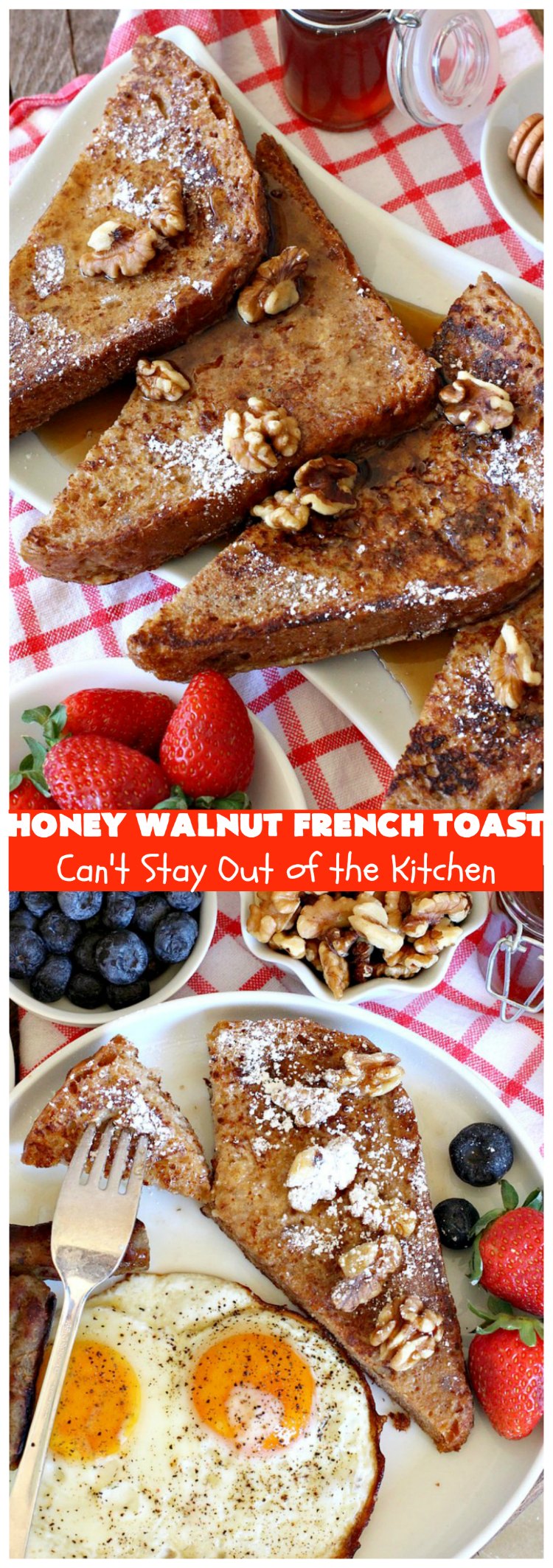 Honey Walnut French Toast | Can't Stay Out of the Kitchen | this fantastic #FrenchToast #recipe is great for a #holiday or company #breakfast. It includes honey & #walnuts and it's drizzled with #MapleSyrup. #HoneyWalnutFrenchToast #HolidayBreakfast