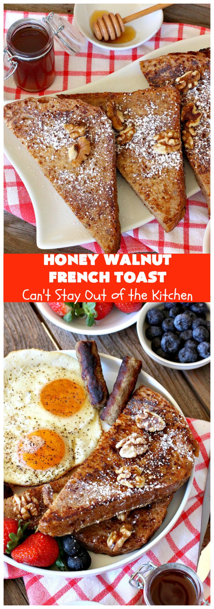 Honey Walnut French Toast | Can't Stay Out of the Kitchen | this fantastic #FrenchToast #recipe is great for a #holiday or company #breakfast. It includes honey & #walnuts and it's drizzled with #MapleSyrup. #HoneyWalnutFrenchToast #HolidayBreakfast
