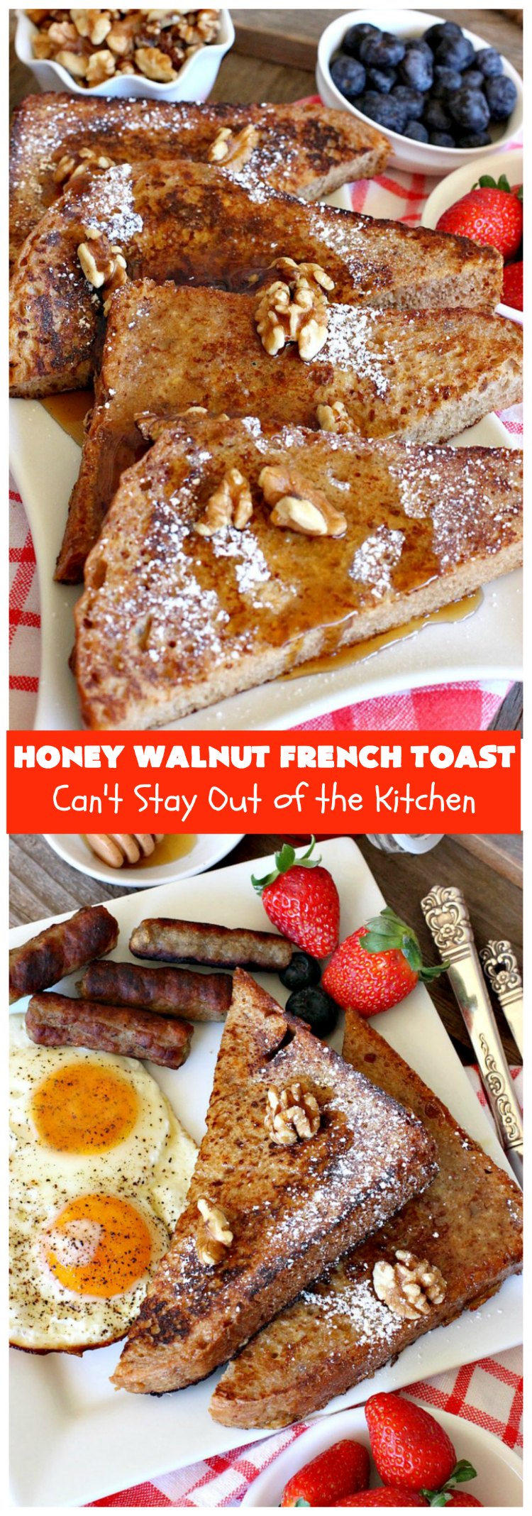 Honey Walnut French Toast | Can't Stay Out of the Kitchen | this fantastic #FrenchToast #recipe is great for a #holiday or company #breakfast. It includes honey & #walnuts and it's drizzled with #MapleSyrup. #HoneyWalnutFrenchToast #HolidayBreakfast