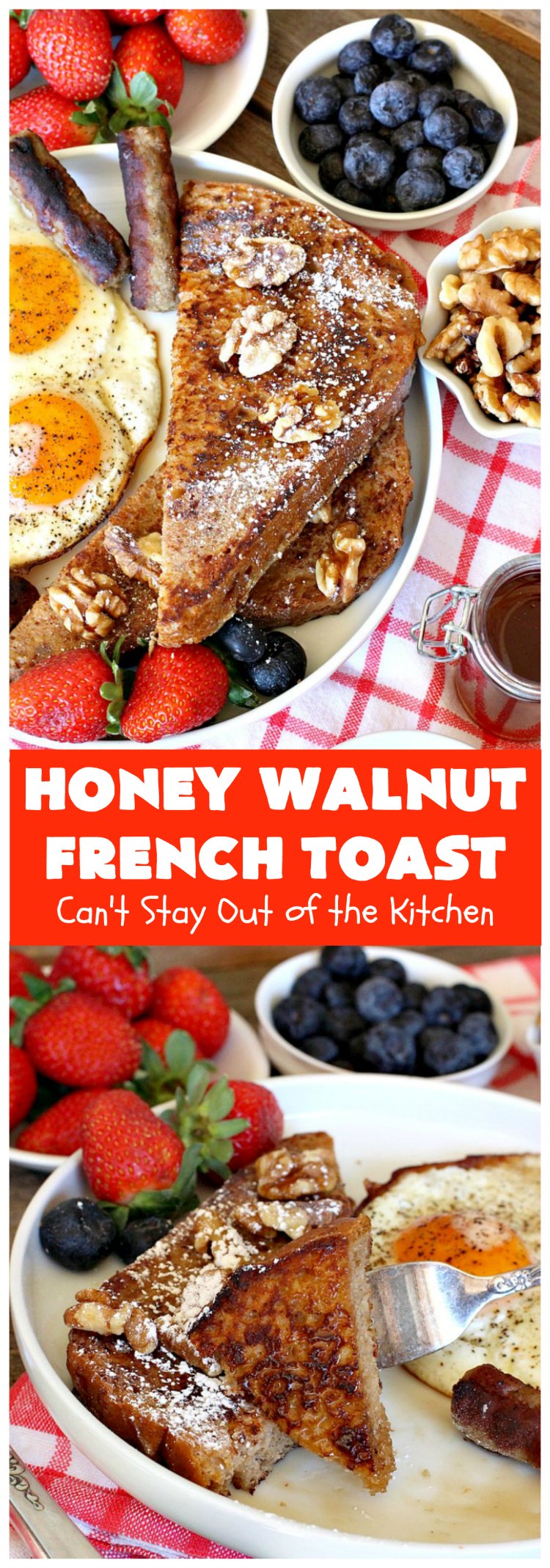 Honey Walnut French Toast | Can't Stay Out of the Kitchen | this fantastic #FrenchToast #recipe is great for a #holiday or company #breakfast. It includes honey & #walnuts and it's drizzled with #MapleSyrup. #HoneyWalnutFrenchToast #HolidayBreakfast