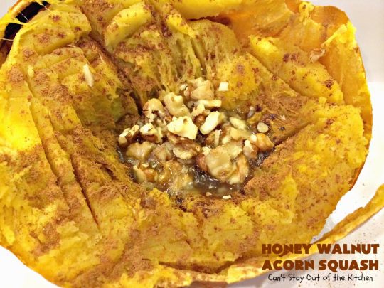 Honey Walnut Acorn Squash | Can't Stay Out of the Kitchen | this super easy 5-ingredient #sidedish is a fabulous way to use #AcornSquash. We especially love this for #Thanksgiving and #Christmas dinners. #holiday #casserole #holidaysidedish #glutenfree #walnuts #glutenfreesidedish