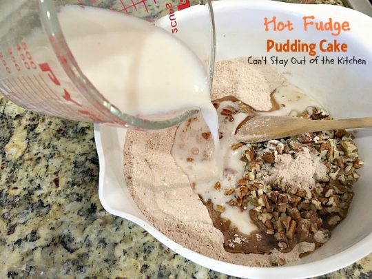 Hot Fudge Pudding Cake | Can't Stay Out of the Kitchen | this amazing #dessert makes its own #hotfudgesauce at the bottom of the dish after baking! It is a #chocolate lover's dream. #cake