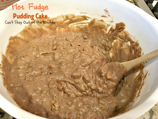Hot Fudge Pudding Cake | Can't Stay Out of the Kitchen | this amazing #dessert makes its own #hotfudgesauce at the bottom of the dish after baking! It is a #chocolate lover's dream. #cake
