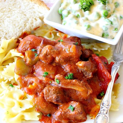 Hungarian Goulash | Can't Stay Out of the Kitchen | This old world favorite is a delicious #beefstew flavored with paprika & made with #tomatoes, bell peppers, onions & garlic. It's terrific served over #noodles or #pasta. #beef #stew #Hungarian #HungarianGoulash