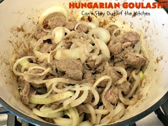 Hungarian Goulash | Can't Stay Out of the Kitchen | This old world favorite is a delicious #beefstew flavored with paprika & made with #tomatoes, bell peppers, onions & garlic. It's terrific served over #noodles or #pasta. #beef #stew #Hungarian #HungarianGoulash