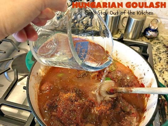 Hungarian Goulash | Can't Stay Out of the Kitchen | This old world favorite is a delicious #beefstew flavored with paprika & made with #tomatoes, bell peppers, onions & garlic. It's terrific served over #noodles or #pasta. #beef #stew #Hungarian #HungarianGoulash