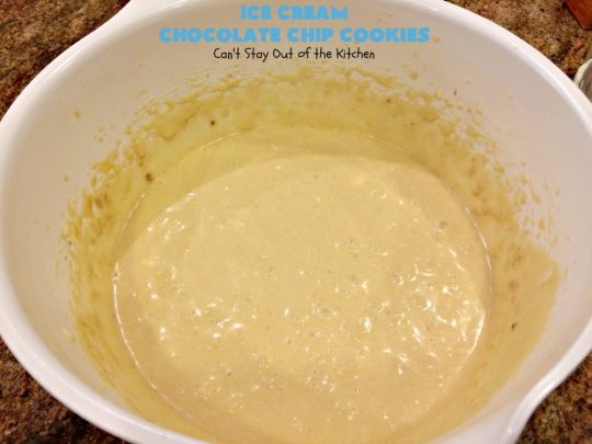 Ice Cream Chocolate Chip Cookies | Can't Stay Out of the Kitchen | No one will ever guess the secret ingredient in these spectacular #cookies is #IceCream! They're ooey, gooey, chocolaty & outrageously delicious. #tailgating #ChocolateChipCookies #chocolate #dessert #ChocolateDessert #IceCreamChocolateChipCookies