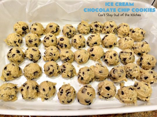 Ice Cream Chocolate Chip Cookies | Can't Stay Out of the Kitchen | No one will ever guess the secret ingredient in these spectacular #cookies is #IceCream! They're ooey, gooey, chocolaty & outrageously delicious. #tailgating #ChocolateChipCookies #chocolate #dessert #ChocolateDessert #IceCreamChocolateChipCookies
