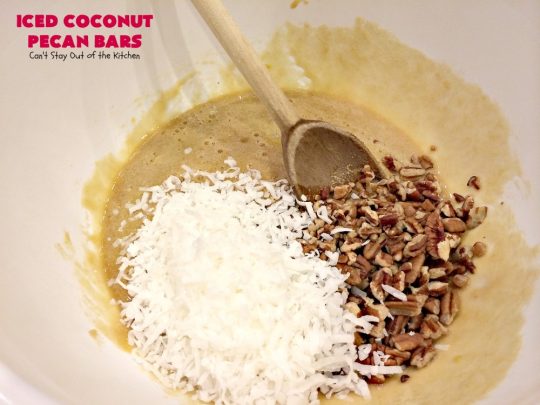 Iced Coconut Pecan Bars | Can't Stay Out of the Kitchen | this fabulous #cookie has a #coconut & #Pecan filling & a lovely citrus icing. Perfect for summer #holiday parties. #dessert